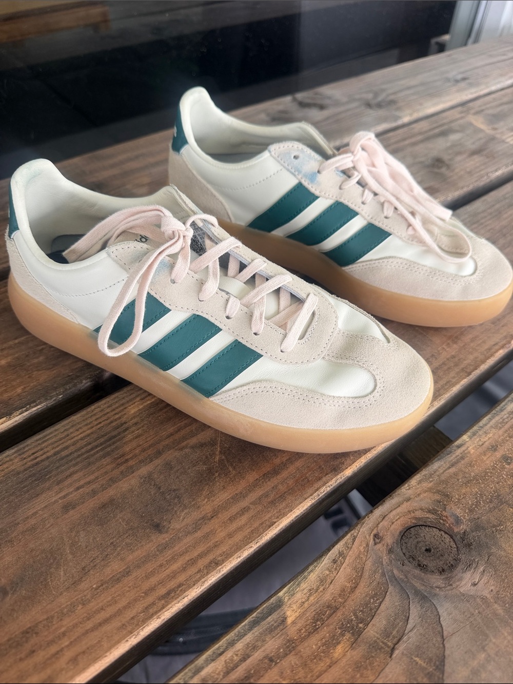 Adidas - Classic Three-Stripe Sneakers with Gum Sole - Teal & Cream
